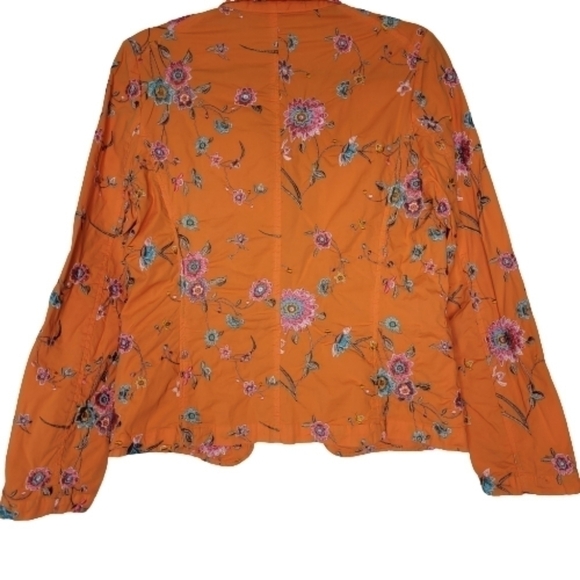 Johnny Was Orange Floral Embroidered Deconstructed Blazer - Picture 4 of 14